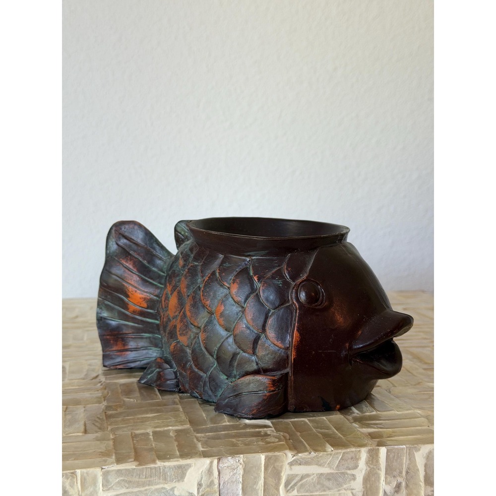 Vintage Painted Resin Fish Candle Holder Coastal Nautical Decor